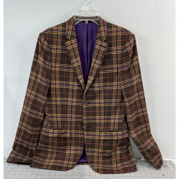 Topman Tate Rust Purple Yellow Plaid Blazer Slim Fit Men's Suit Jacket 38R - Picture 4 of 9